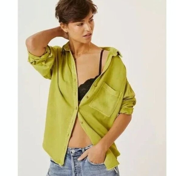 NWT Pilcro Anthropologie Lime The Bo Boyfriend Button Front Shirt - Women's XL - Picture 8 of 14